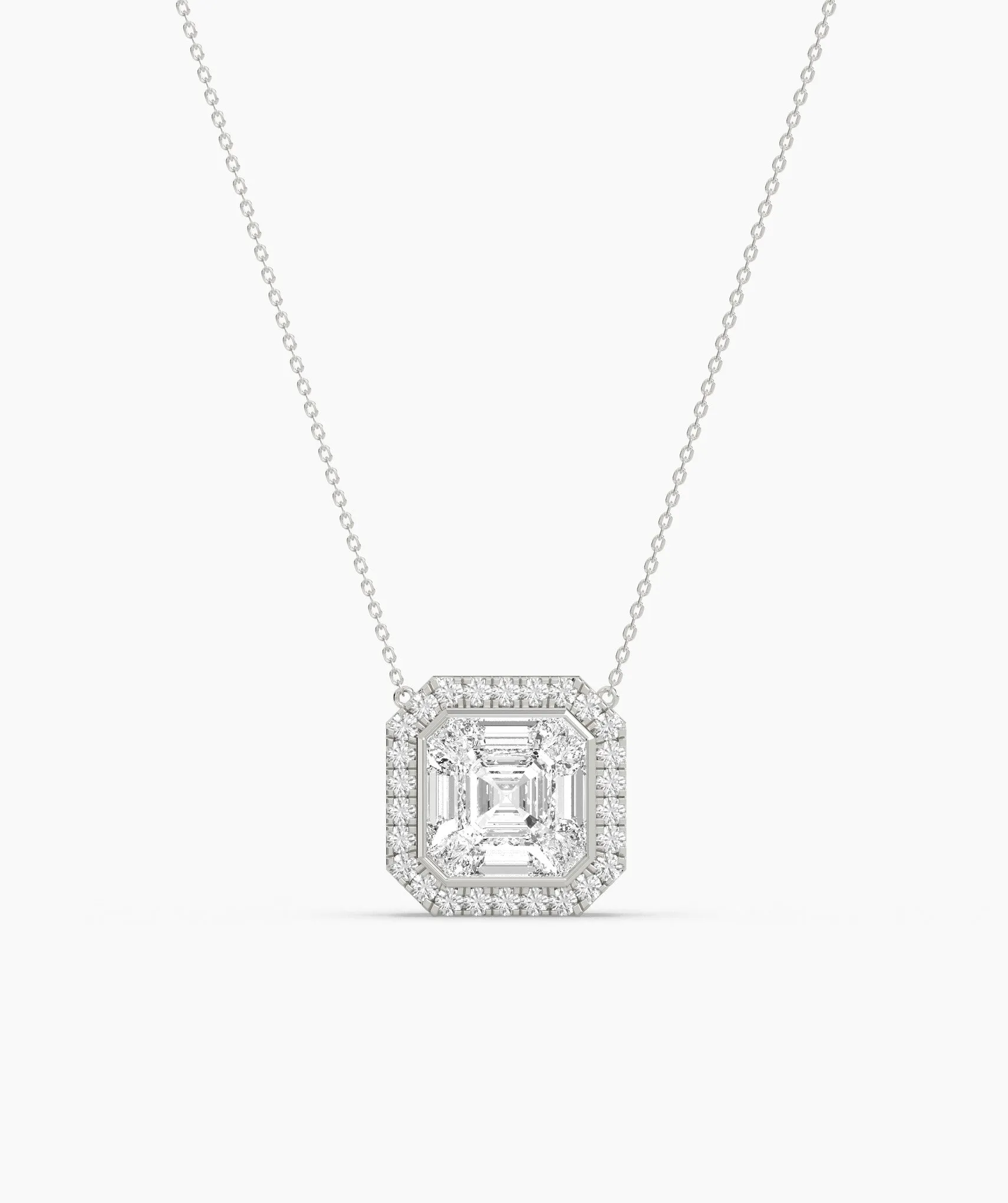 Asscher Cut Halo Necklace