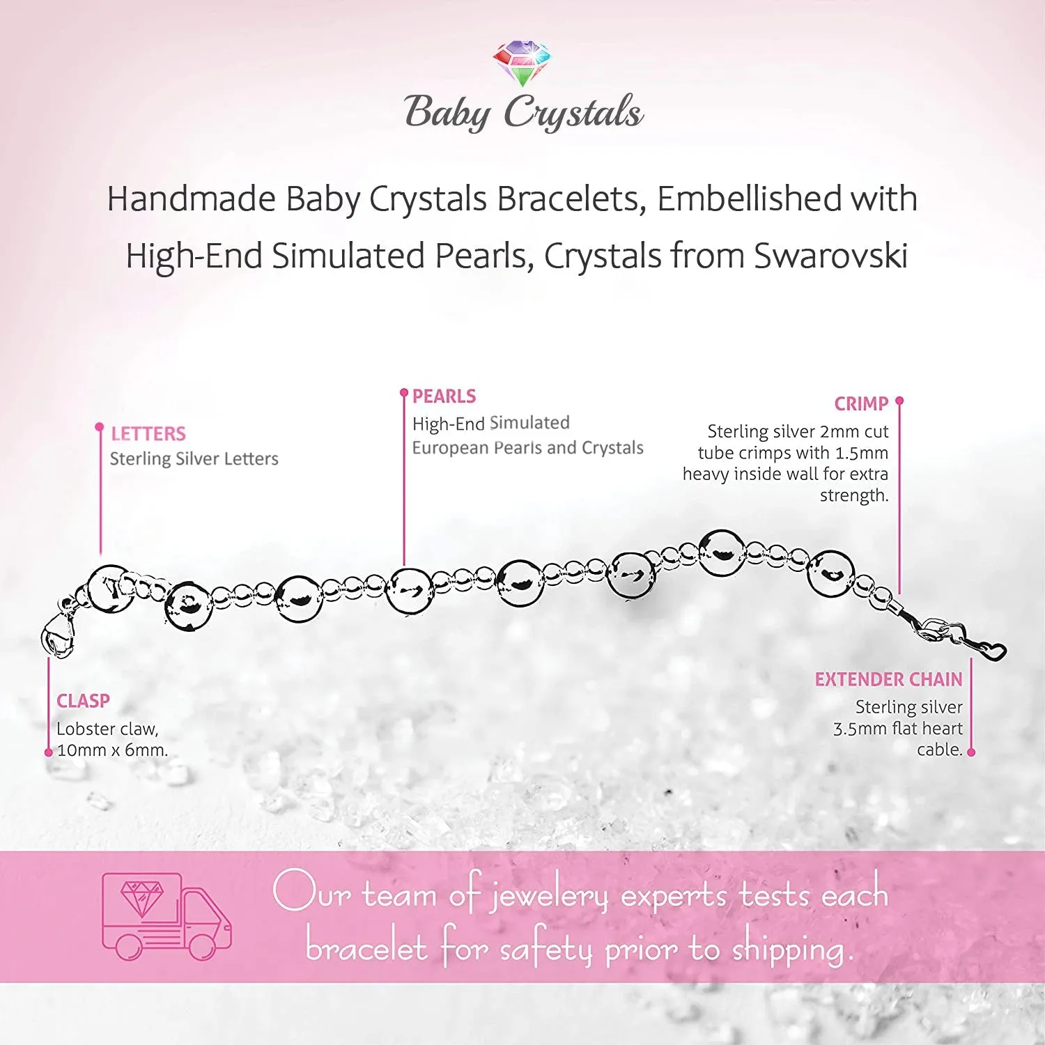Baby Crystals Birthstone Bracelet Personalized Name Pearl Bracelet for girls