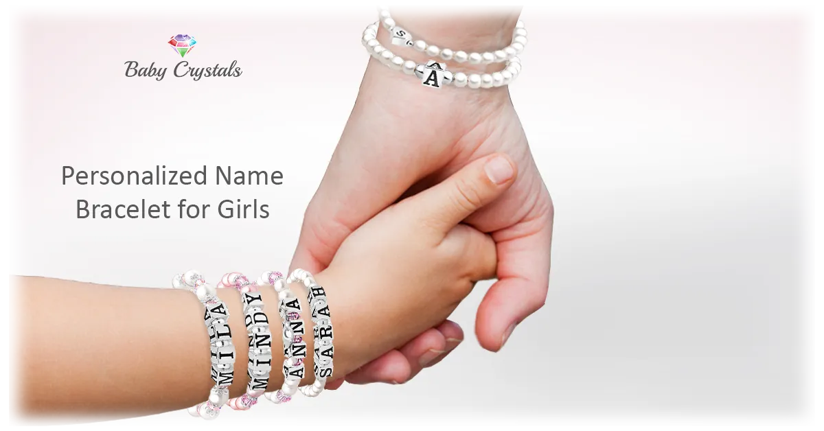 Baby Crystals Birthstone Bracelet Personalized Name Pearl Bracelet for girls