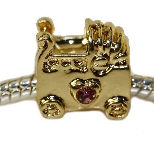 Baby Stroller With  Rhinestone Crystals Charm European Bead Compatible for Most European Snake Chain Bracelet