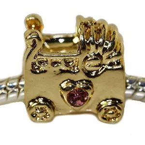 Baby Stroller With  Rhinestone Crystals Charm European Bead Compatible for Most European Snake Chain Bracelet