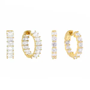 Baguette X Round Hoop Earring Combo Set