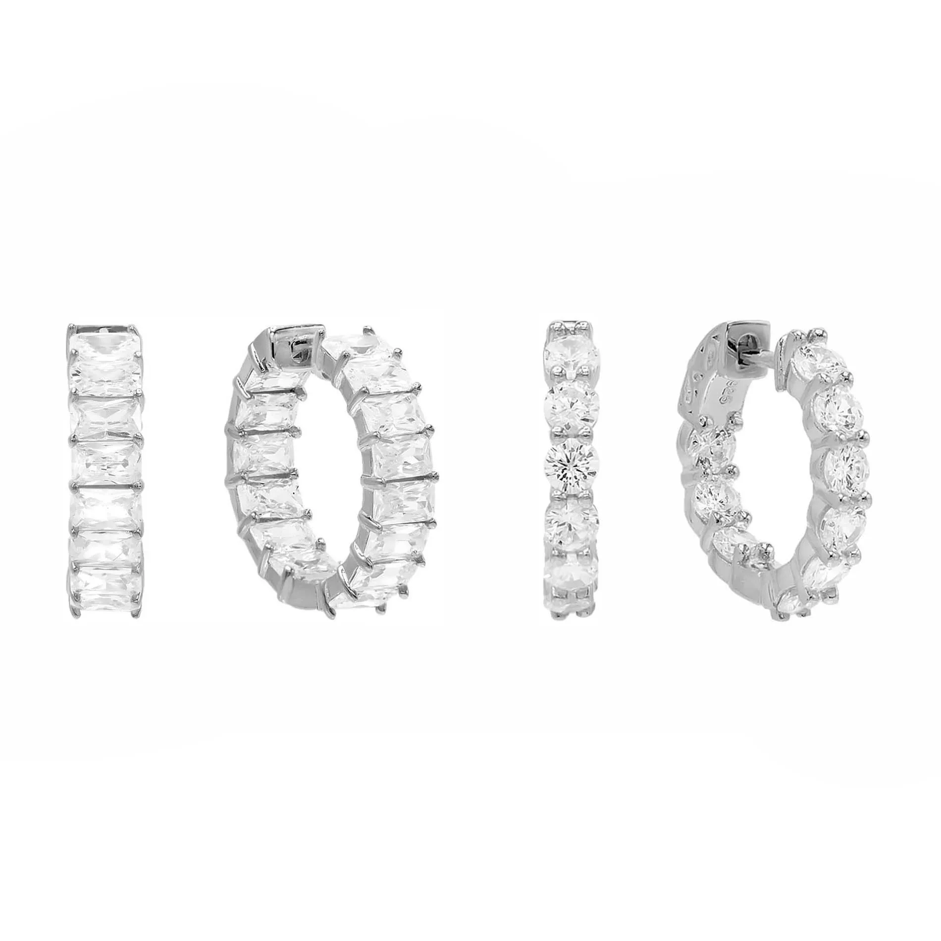 Baguette X Round Hoop Earring Combo Set