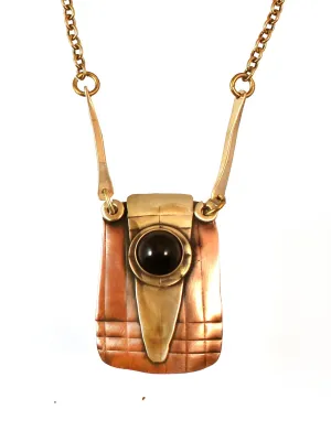 Between the Lines necklace. Brass and Copper. Onyx stone.