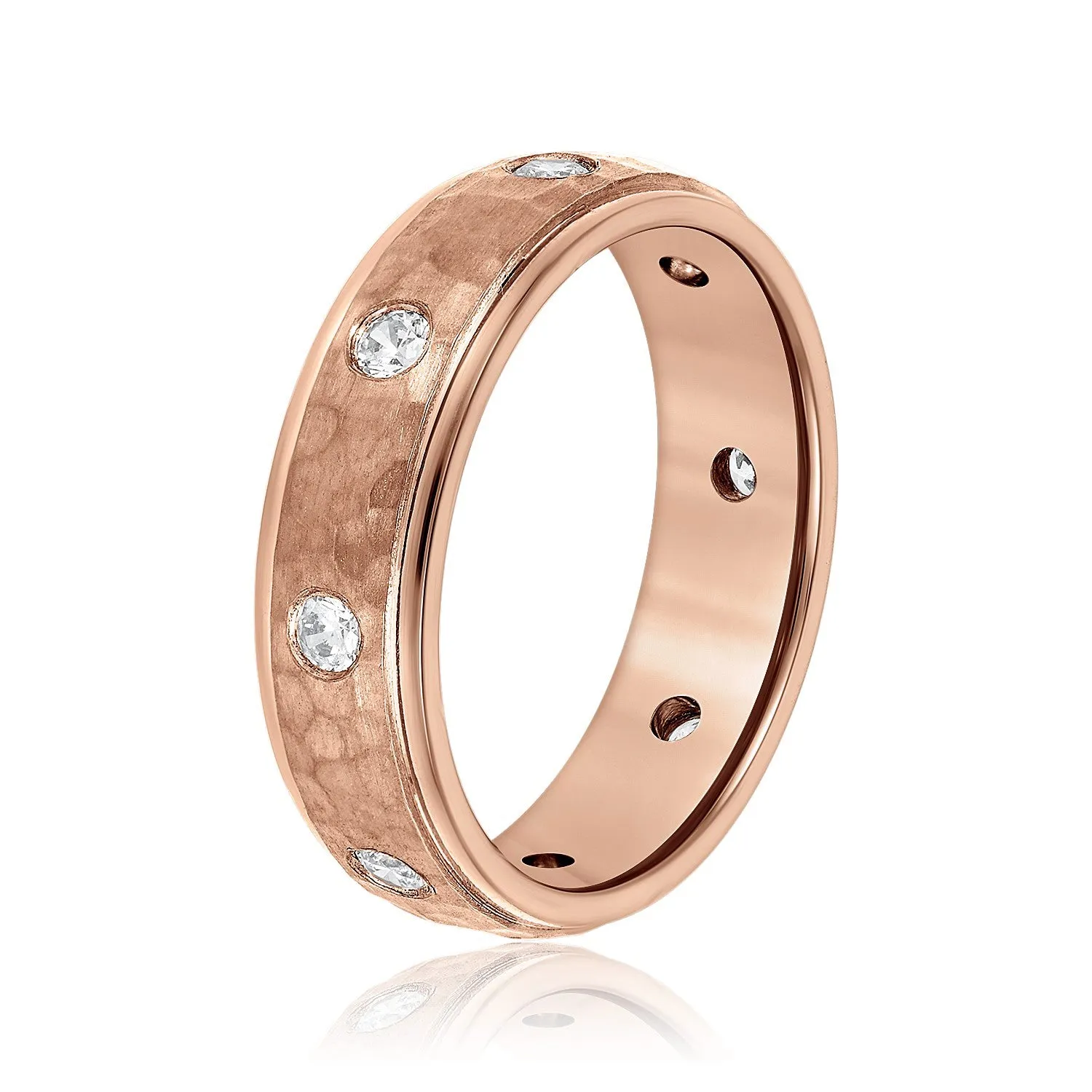 Bezel Set Diamond Hammered Men's Wedding Band