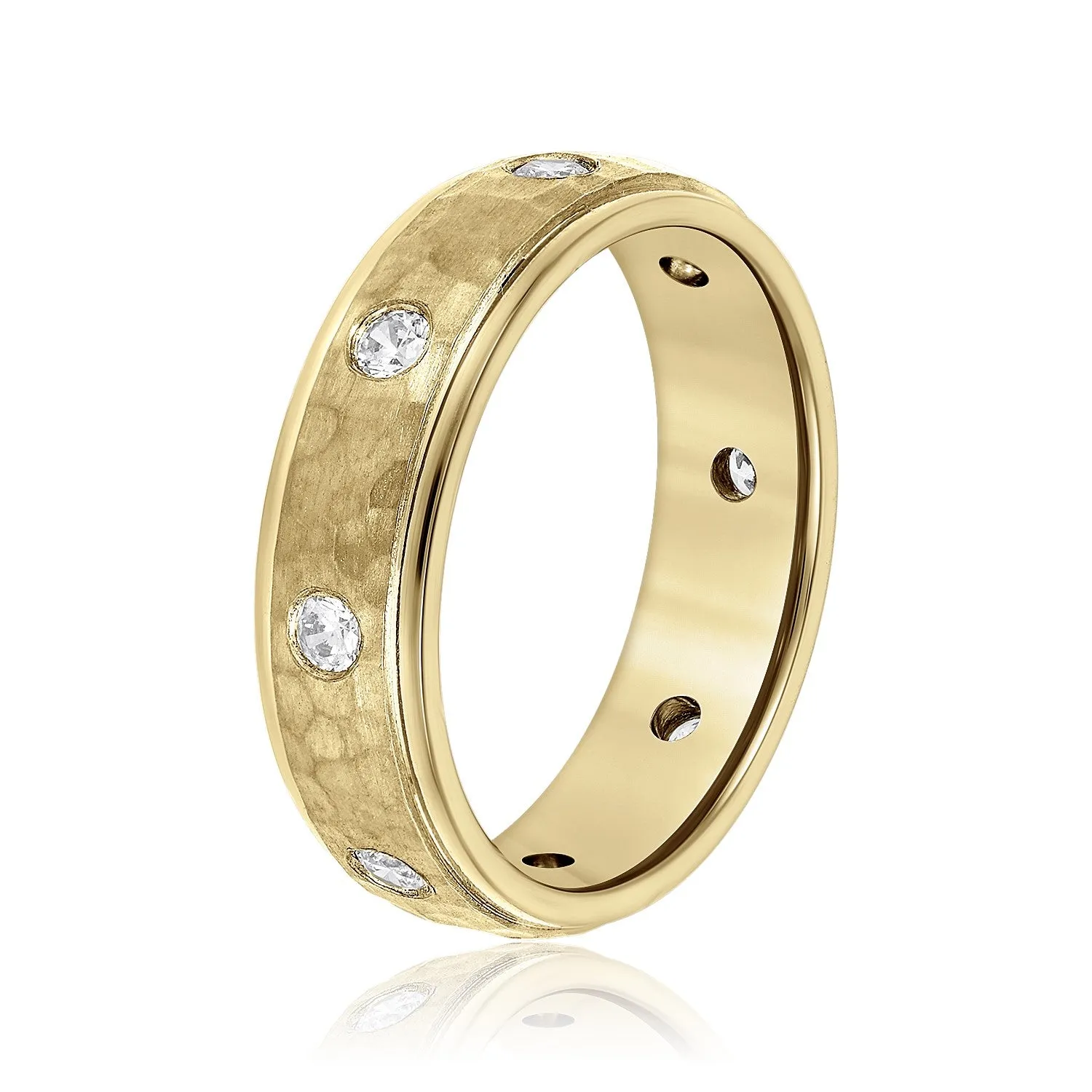 Bezel Set Diamond Hammered Men's Wedding Band