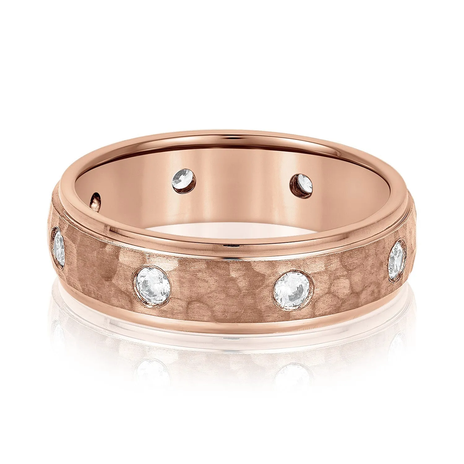 Bezel Set Diamond Hammered Men's Wedding Band