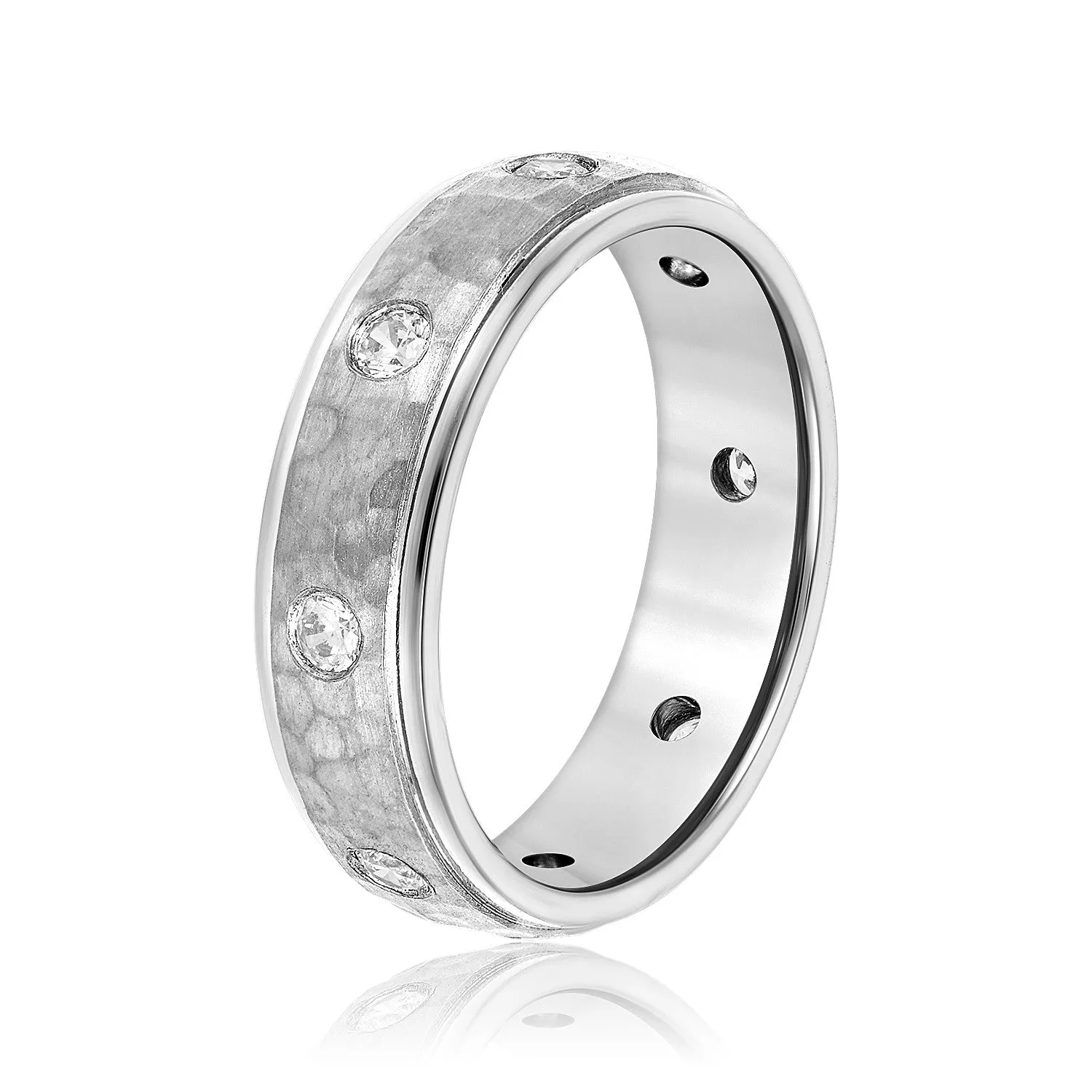 Bezel Set Diamond Hammered Men's Wedding Band