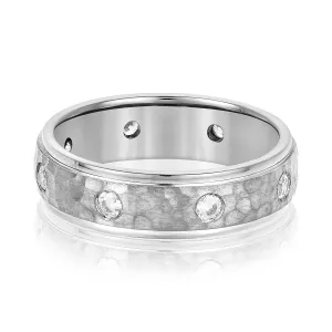Bezel Set Diamond Hammered Men's Wedding Band