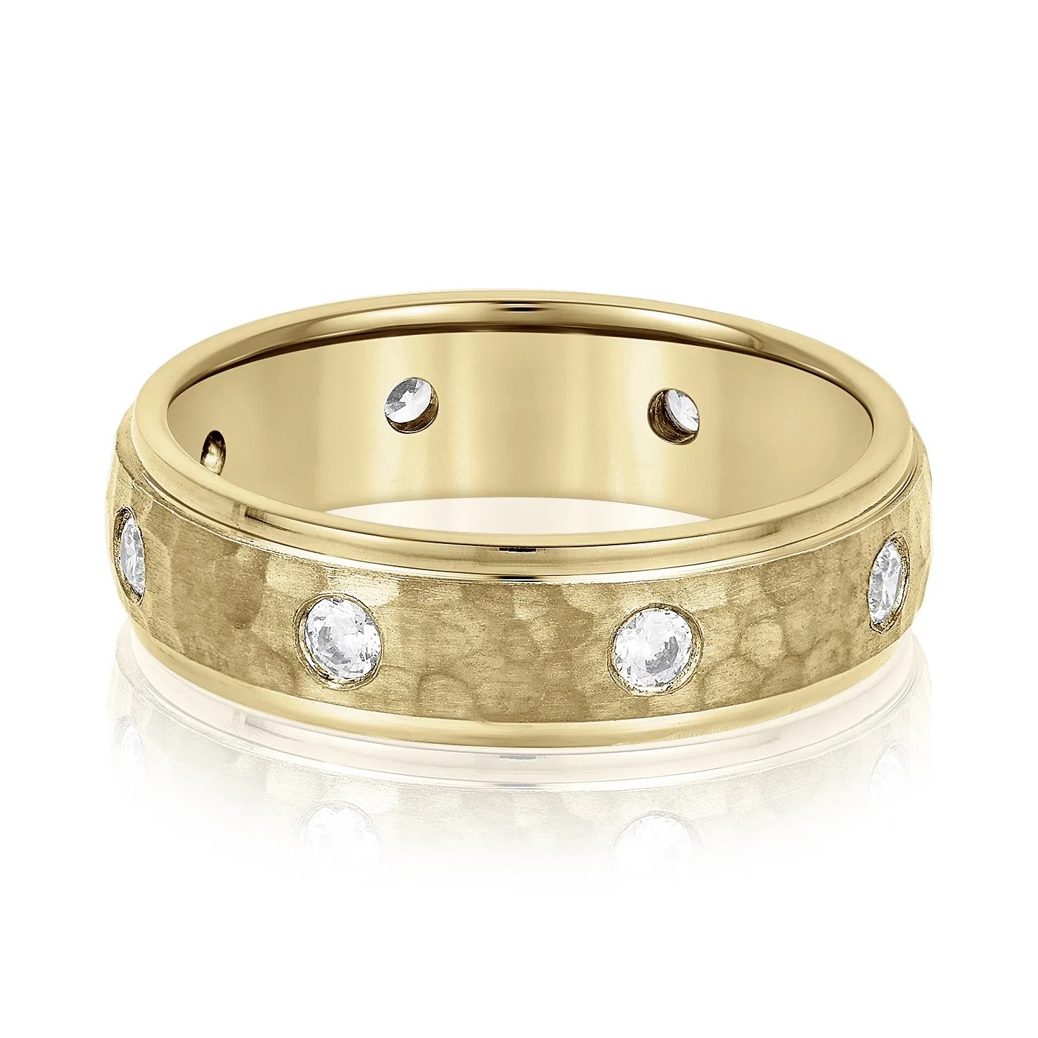 Bezel Set Diamond Hammered Men's Wedding Band