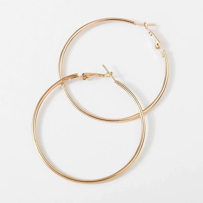 Big Circle Gold and Silver Luxury Woman 40mm 60mm 70mm 80mm Exaggerate Big Smooth Circle Hoop Earrings In Elegant Style