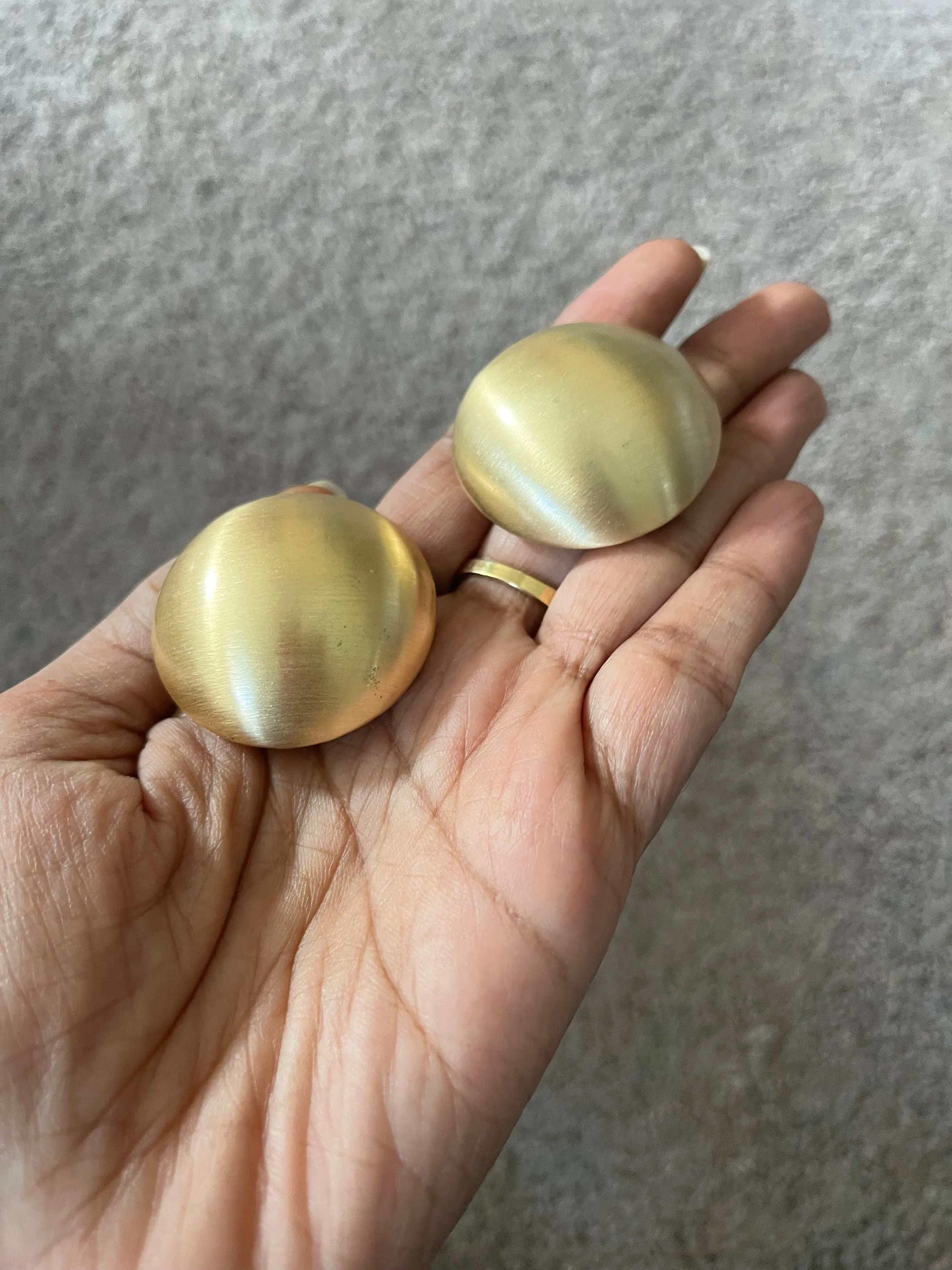 Big gold dome earrings , gold studs large , huge gold stud earring , round gold earrings , chunky gold studs brushed metal