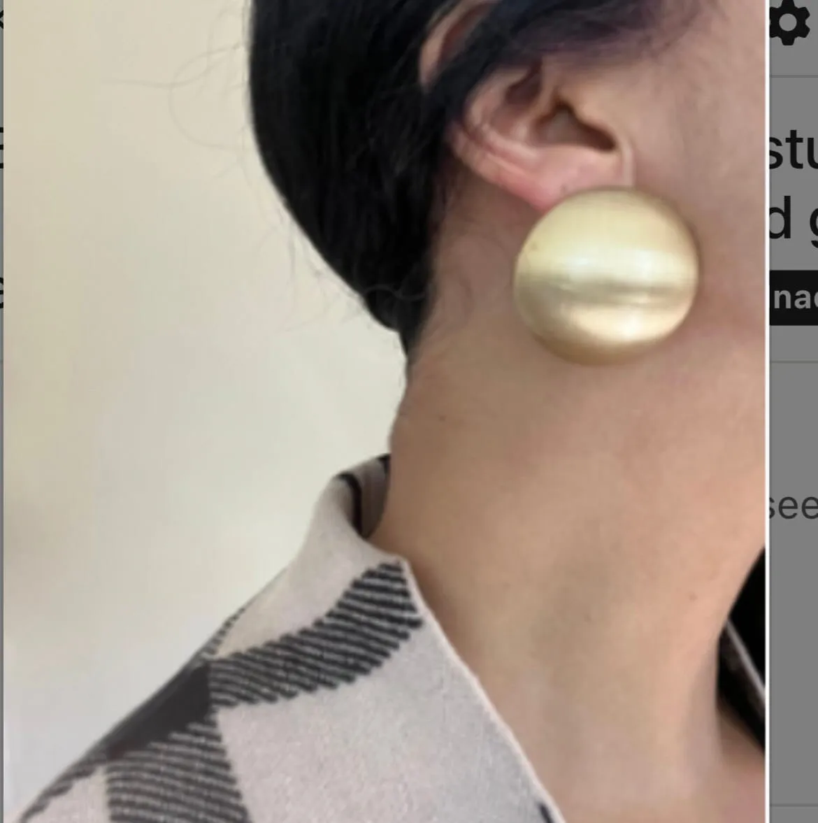 Big gold dome earrings , gold studs large , huge gold stud earring , round gold earrings , chunky gold studs brushed metal