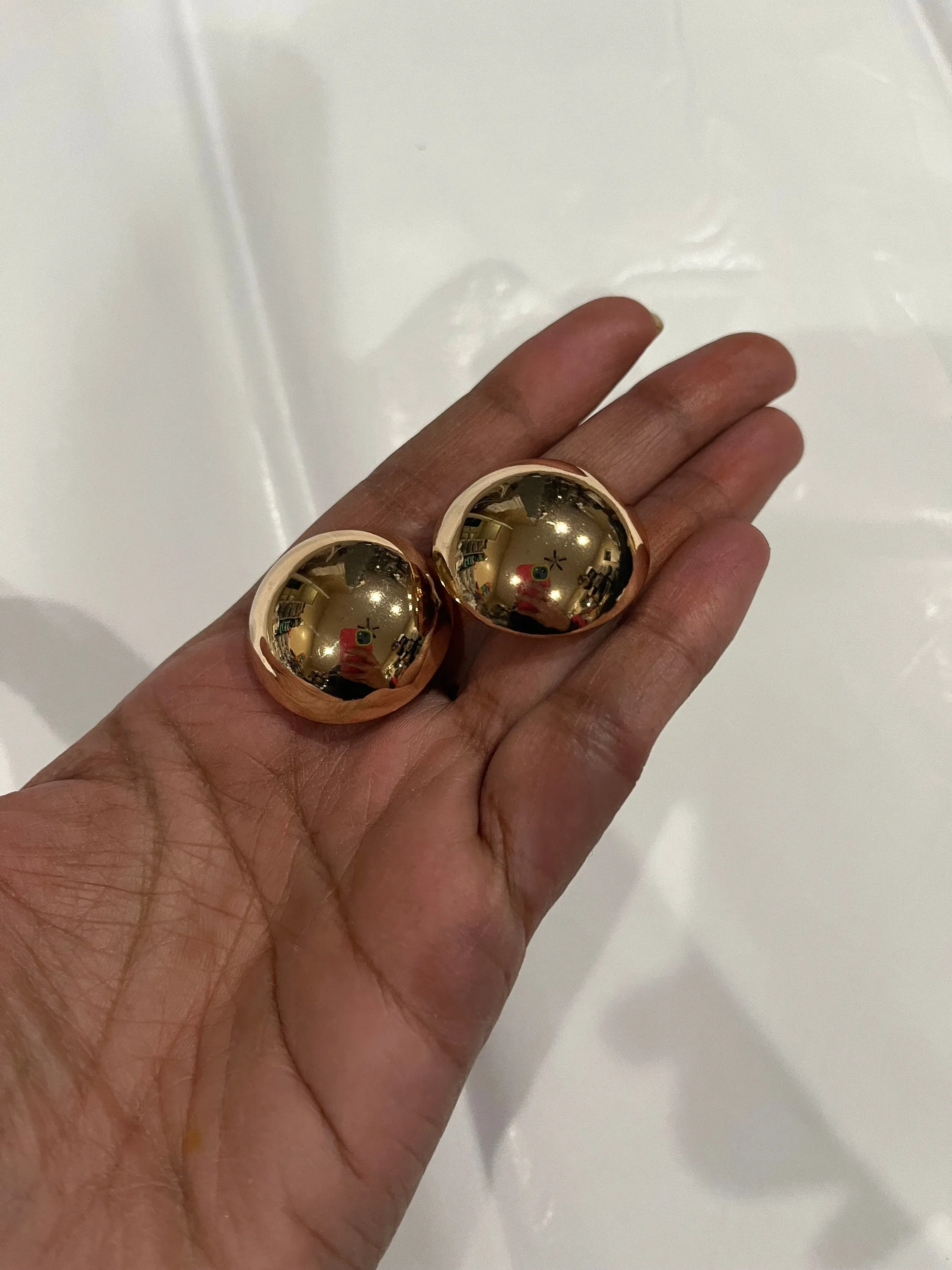 Big gold earrings , gold mirror studs large ,huge gold stud earring , dome gold ball round earrings , chunky gold studs statement