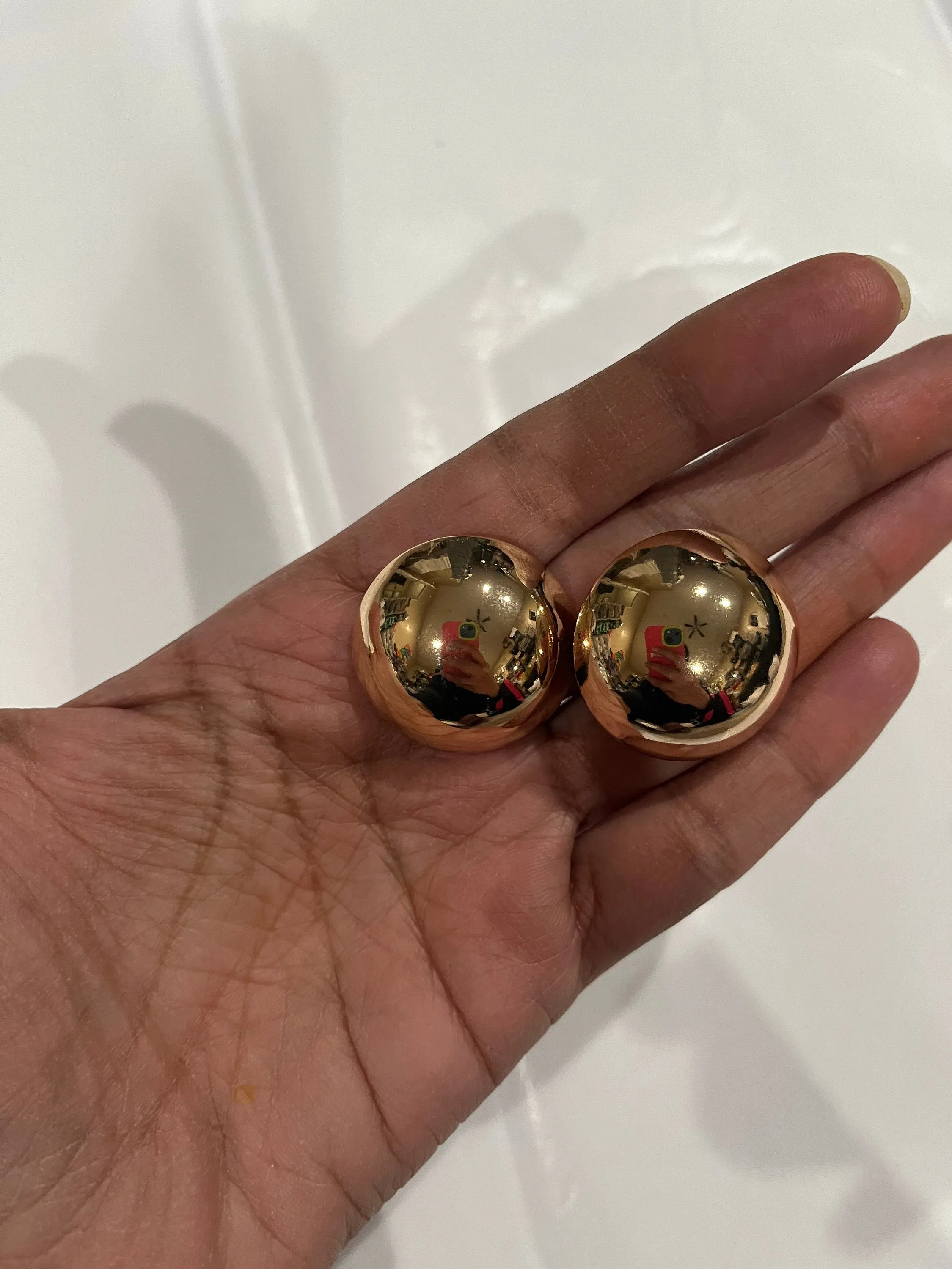 Big gold earrings , gold mirror studs large ,huge gold stud earring , dome gold ball round earrings , chunky gold studs statement