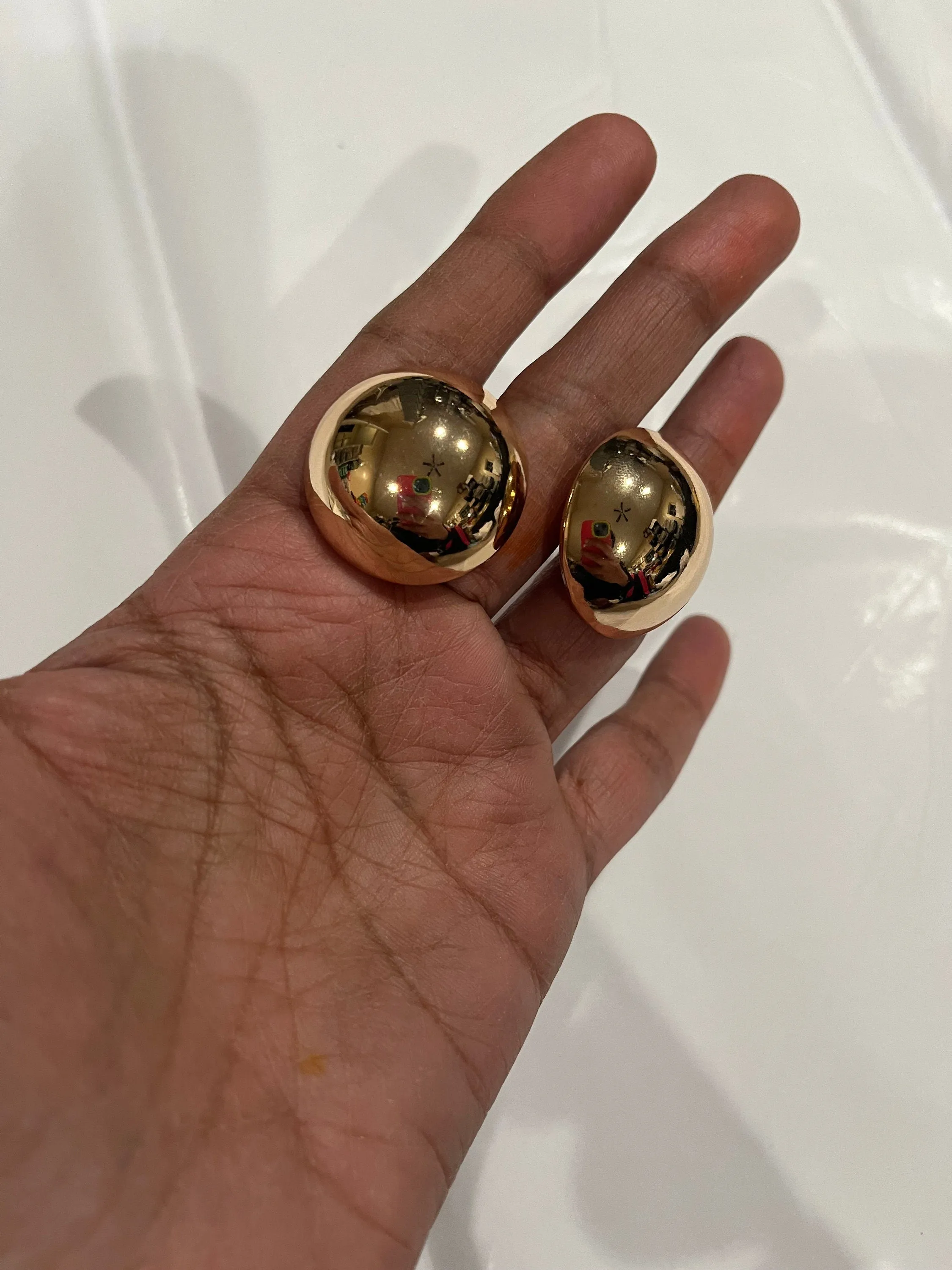 Big gold earrings , gold mirror studs large ,huge gold stud earring , dome gold ball round earrings , chunky gold studs statement