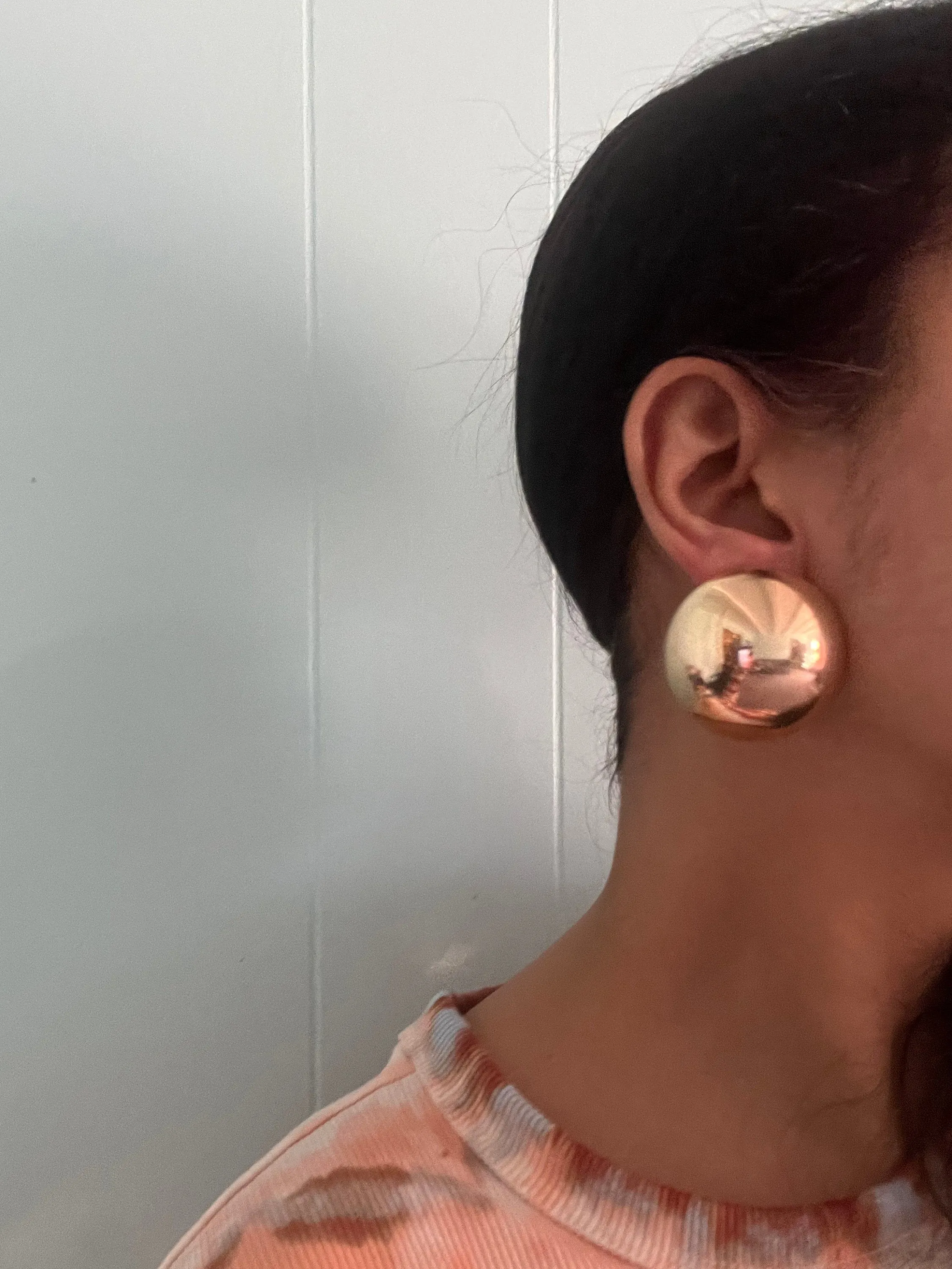 Big gold earrings , gold mirror studs large ,huge gold stud earring , dome gold ball round earrings , chunky gold studs statement