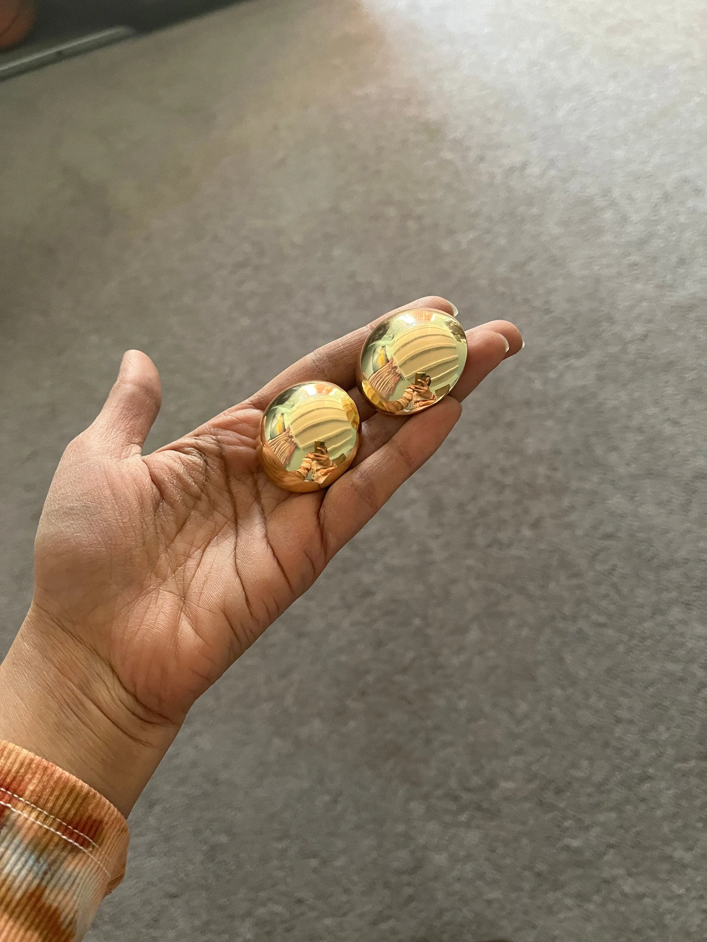Big gold earrings , gold mirror studs large ,huge gold stud earring , dome gold ball round earrings , chunky gold studs statement