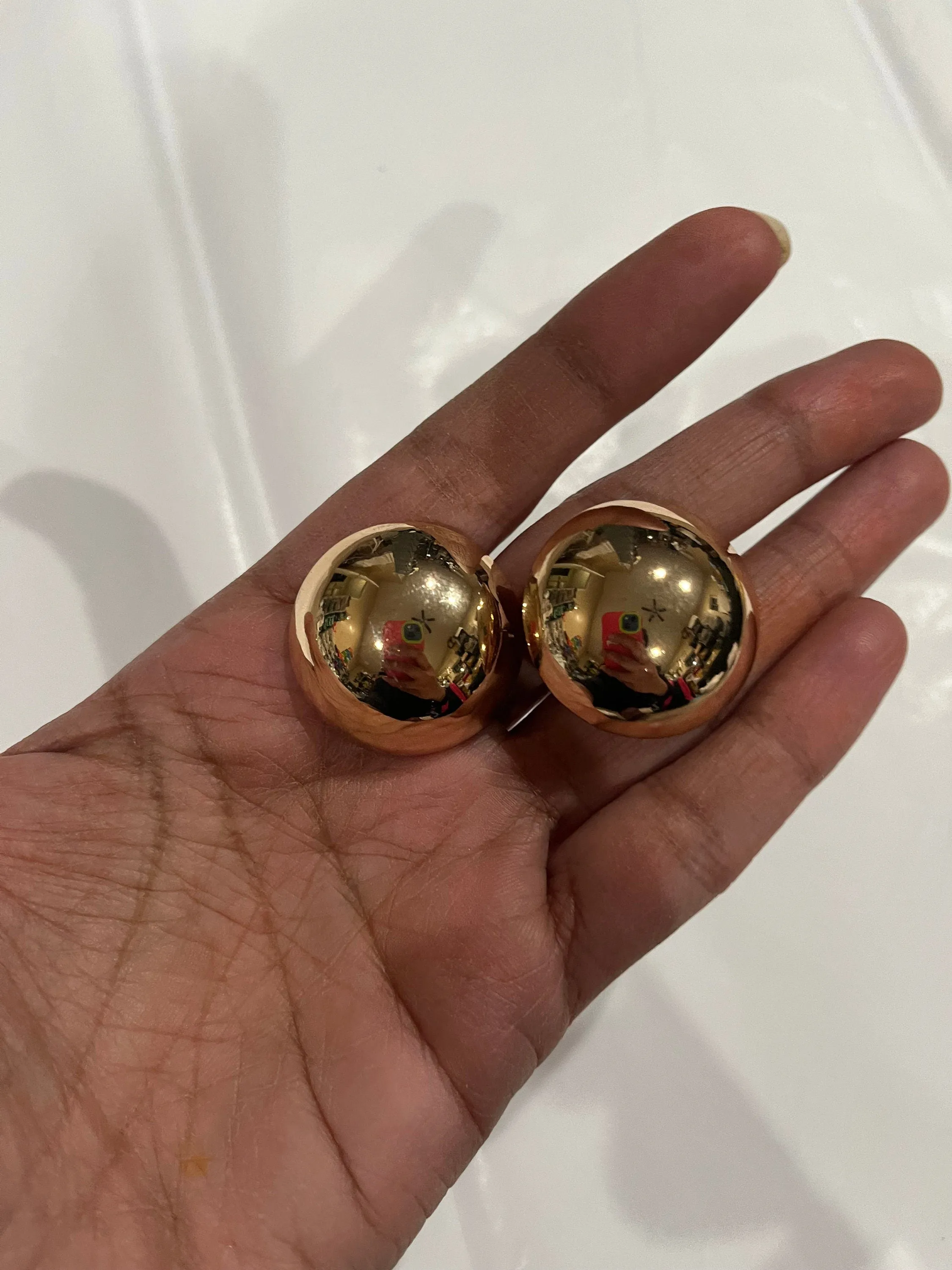 Big gold earrings , gold mirror studs large ,huge gold stud earring , dome gold ball round earrings , chunky gold studs statement