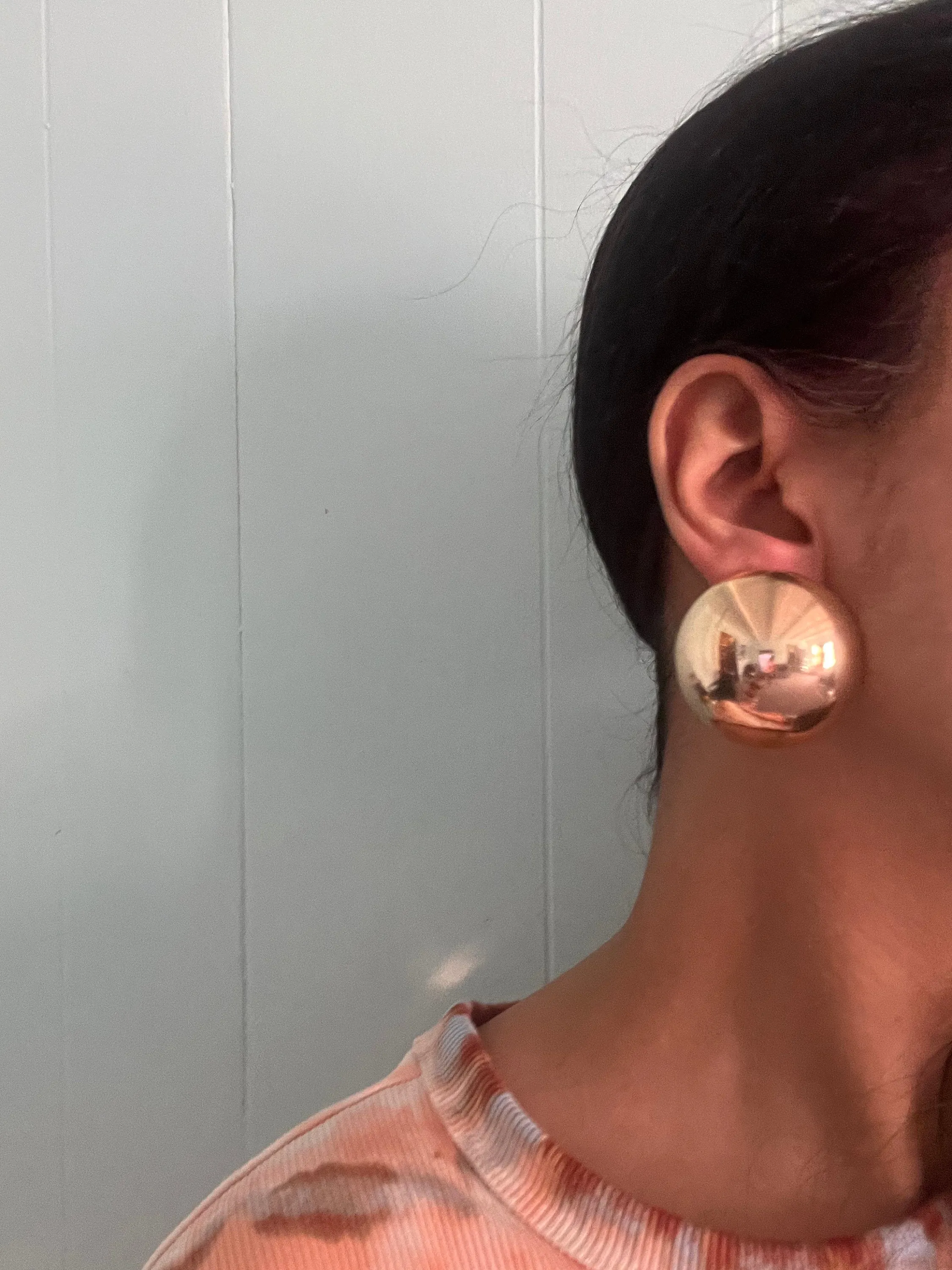 Big gold earrings , gold mirror studs large ,huge gold stud earring , dome gold ball round earrings , chunky gold studs statement