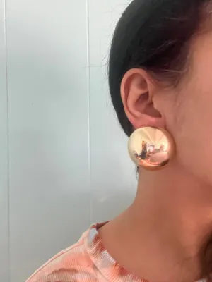 Big gold earrings , gold mirror studs large ,huge gold stud earring , dome gold ball round earrings , chunky gold studs statement