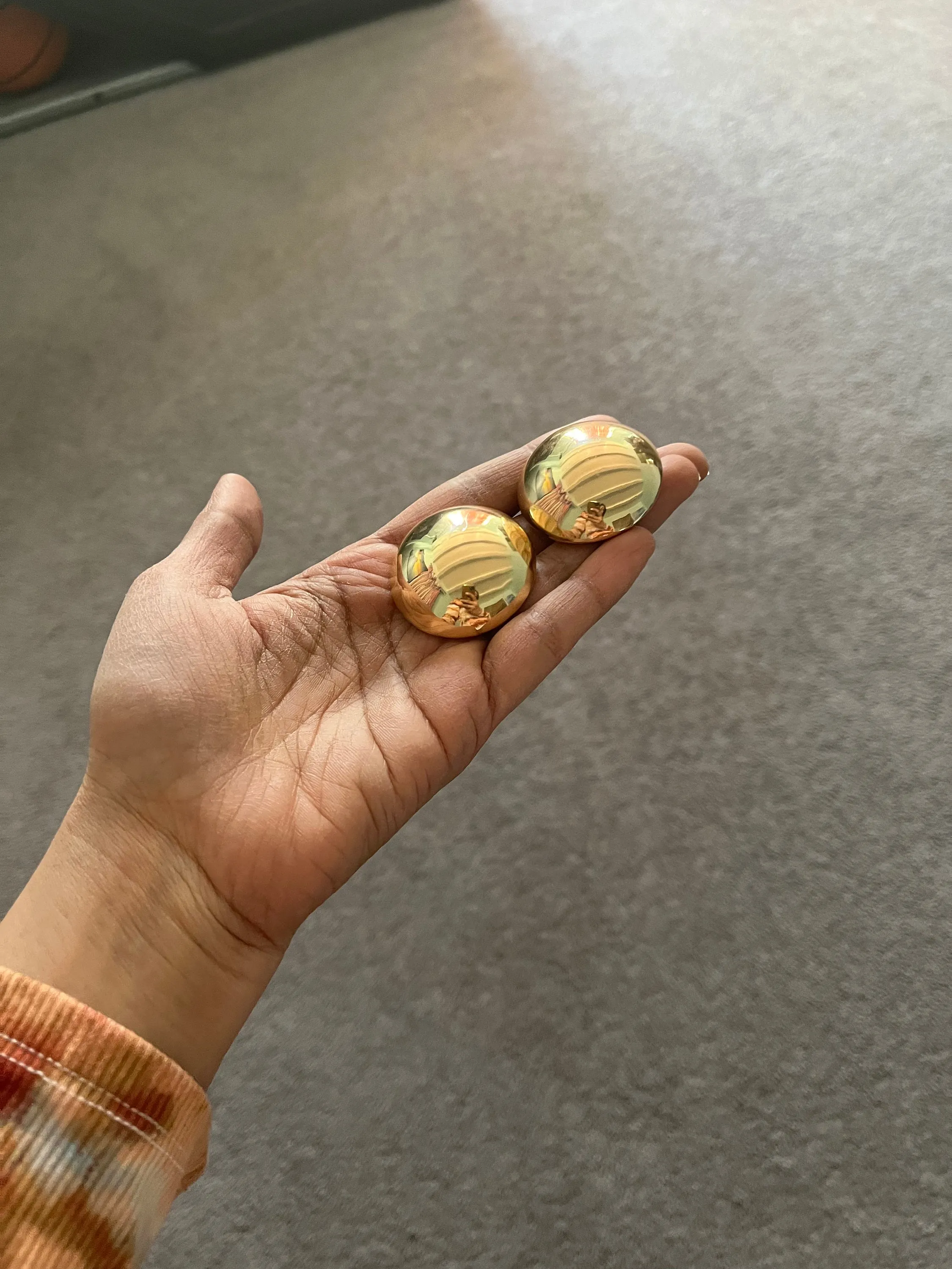 Big gold earrings , gold mirror studs large ,huge gold stud earring , dome gold ball round earrings , chunky gold studs statement