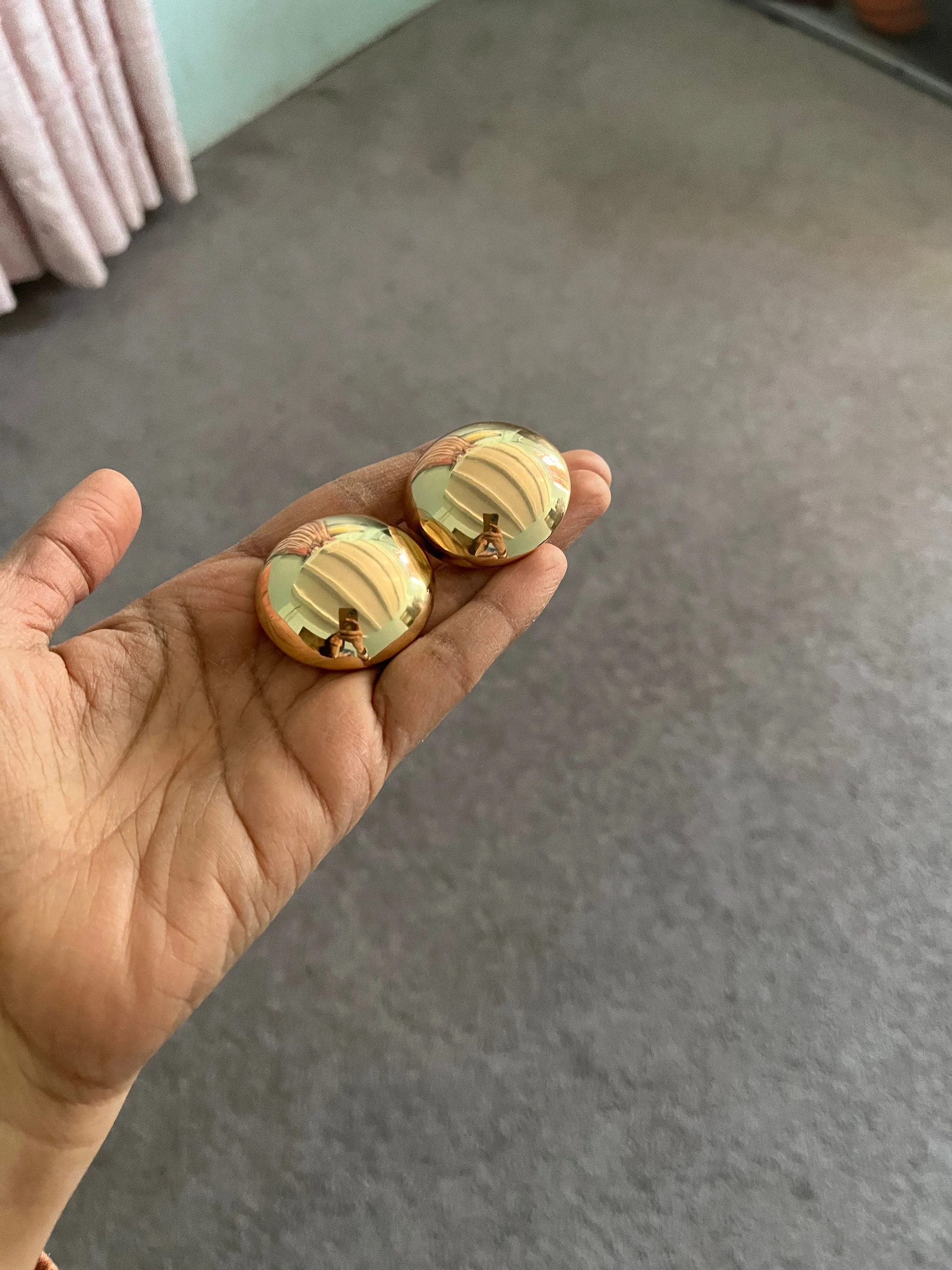 Big gold earrings , gold mirror studs large ,huge gold stud earring , dome gold ball round earrings , chunky gold studs statement