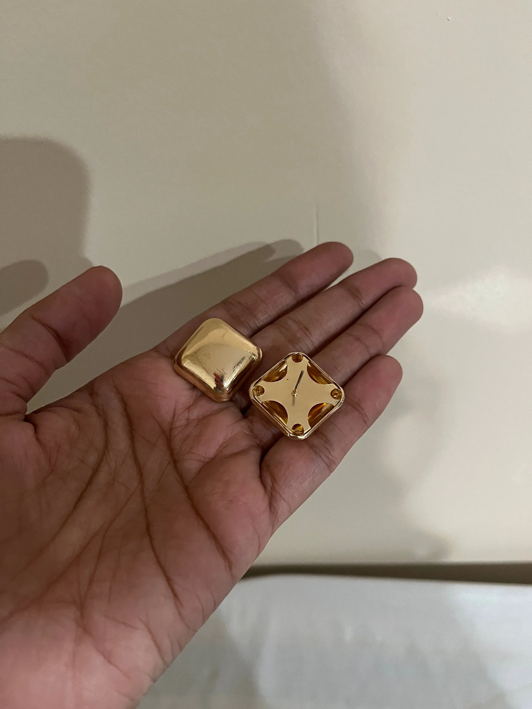 Big gold earrings square  , gold studs metal earring , gold stud earring , retro gold earrings , chunky gold studs big