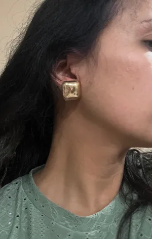 Big gold earrings square  , gold studs metal earring , gold stud earring , retro gold earrings , chunky gold studs big