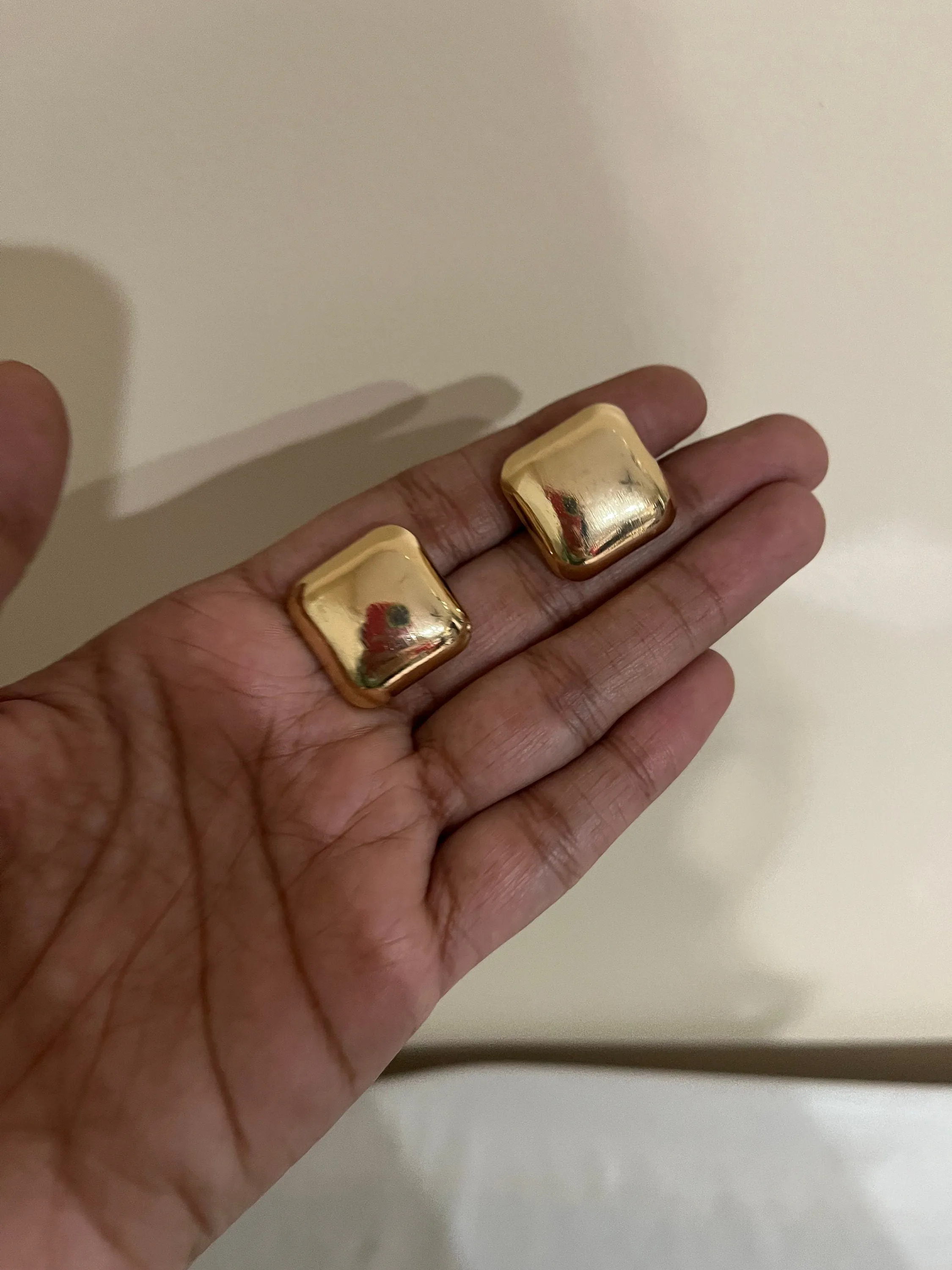 Big gold earrings square  , gold studs metal earring , gold stud earring , retro gold earrings , chunky gold studs big