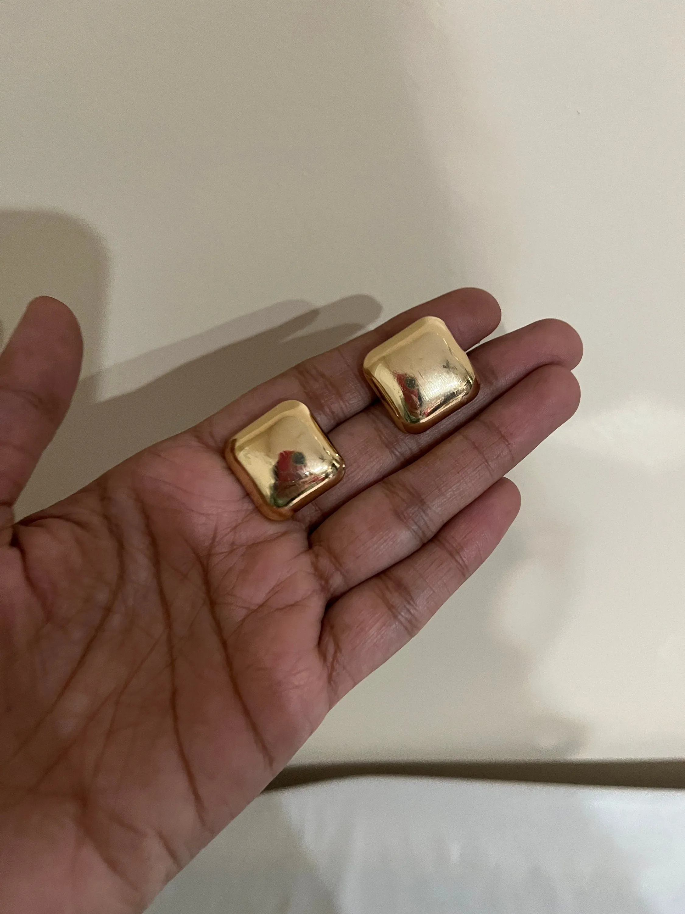 Big gold earrings square  , gold studs metal earring , gold stud earring , retro gold earrings , chunky gold studs big