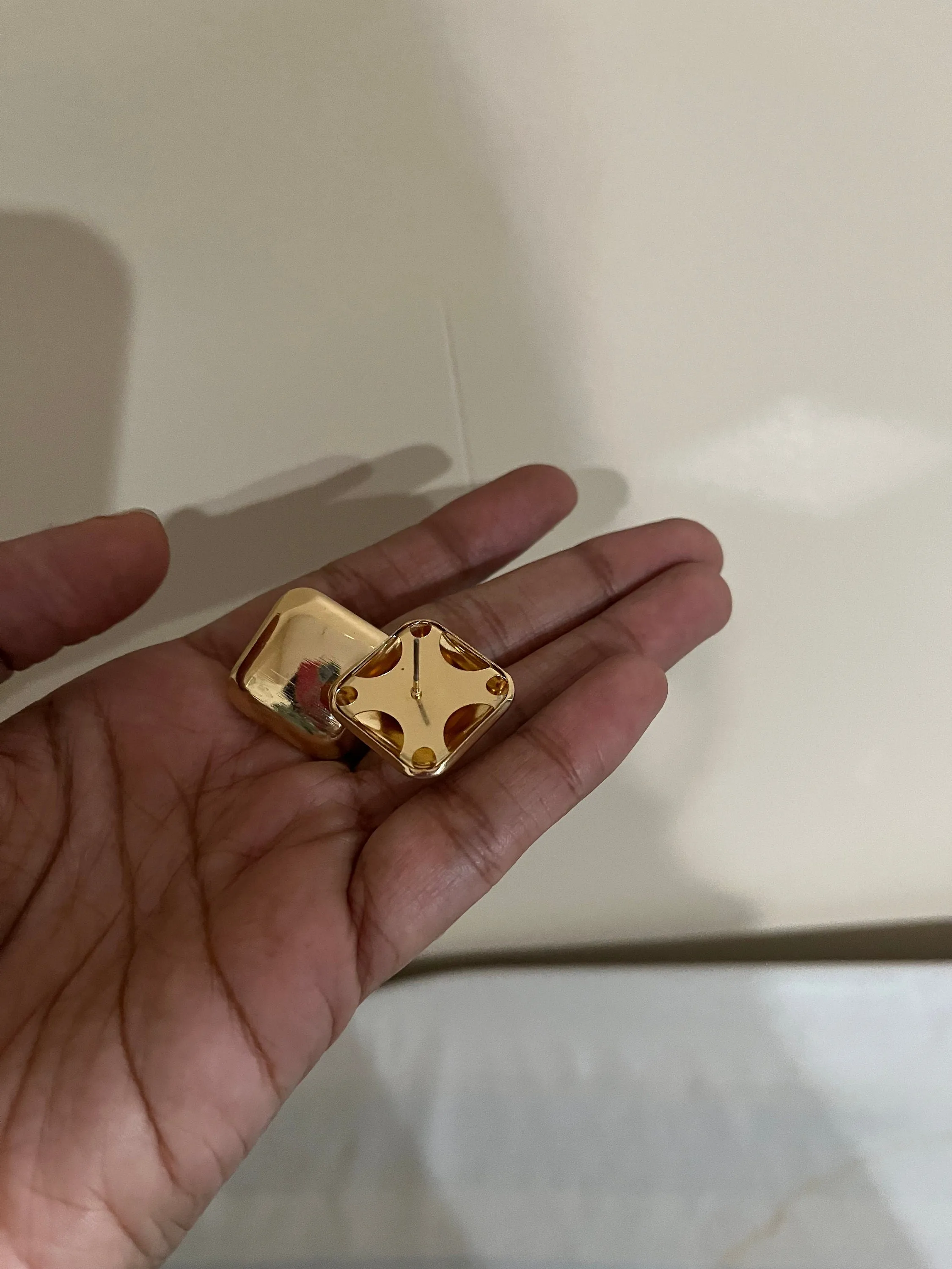 Big gold earrings square  , gold studs metal earring , gold stud earring , retro gold earrings , chunky gold studs big