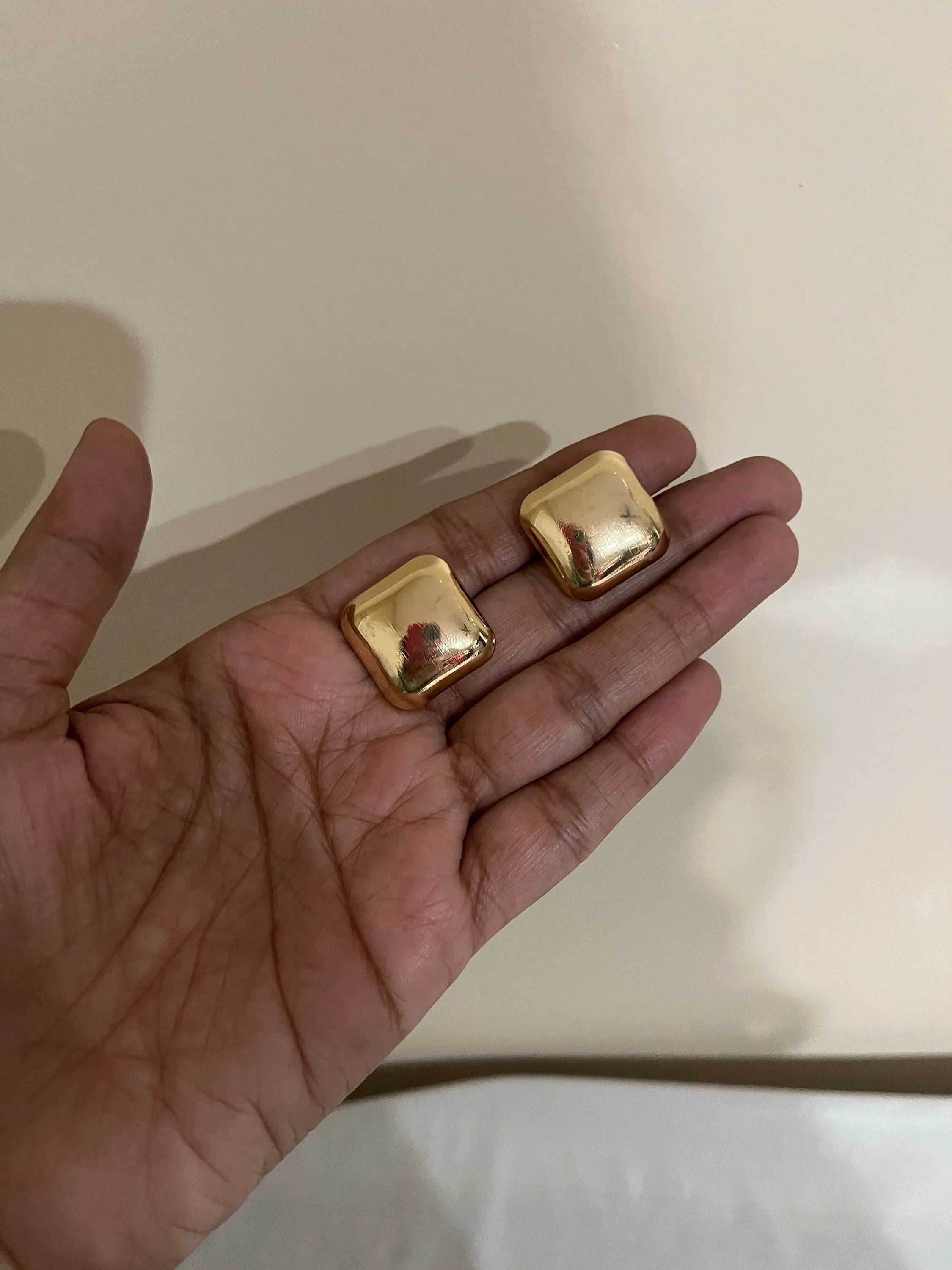 Big gold earrings square  , gold studs metal earring , gold stud earring , retro gold earrings , chunky gold studs big