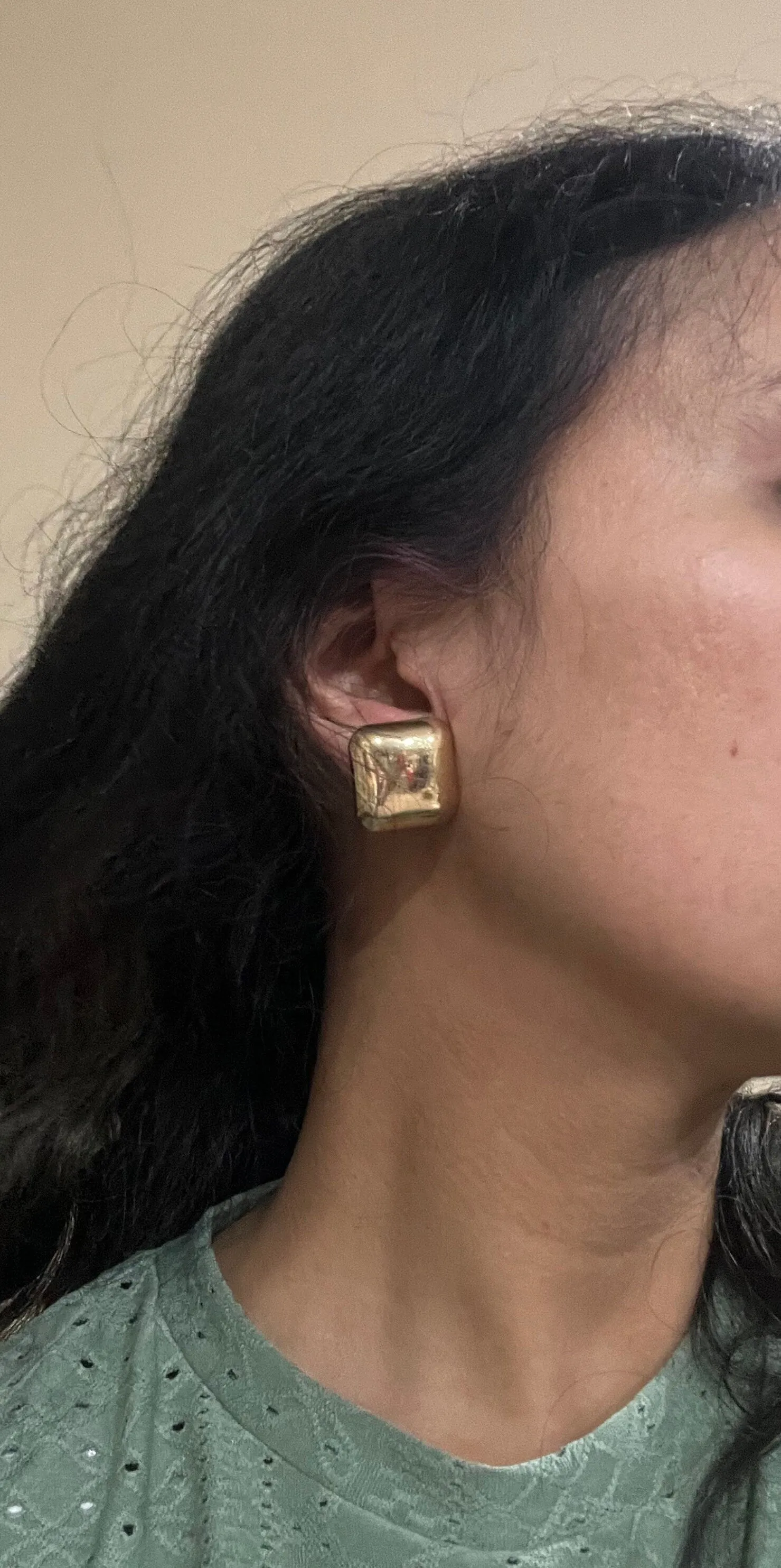 Big gold earrings square  , gold studs metal earring , gold stud earring , retro gold earrings , chunky gold studs big