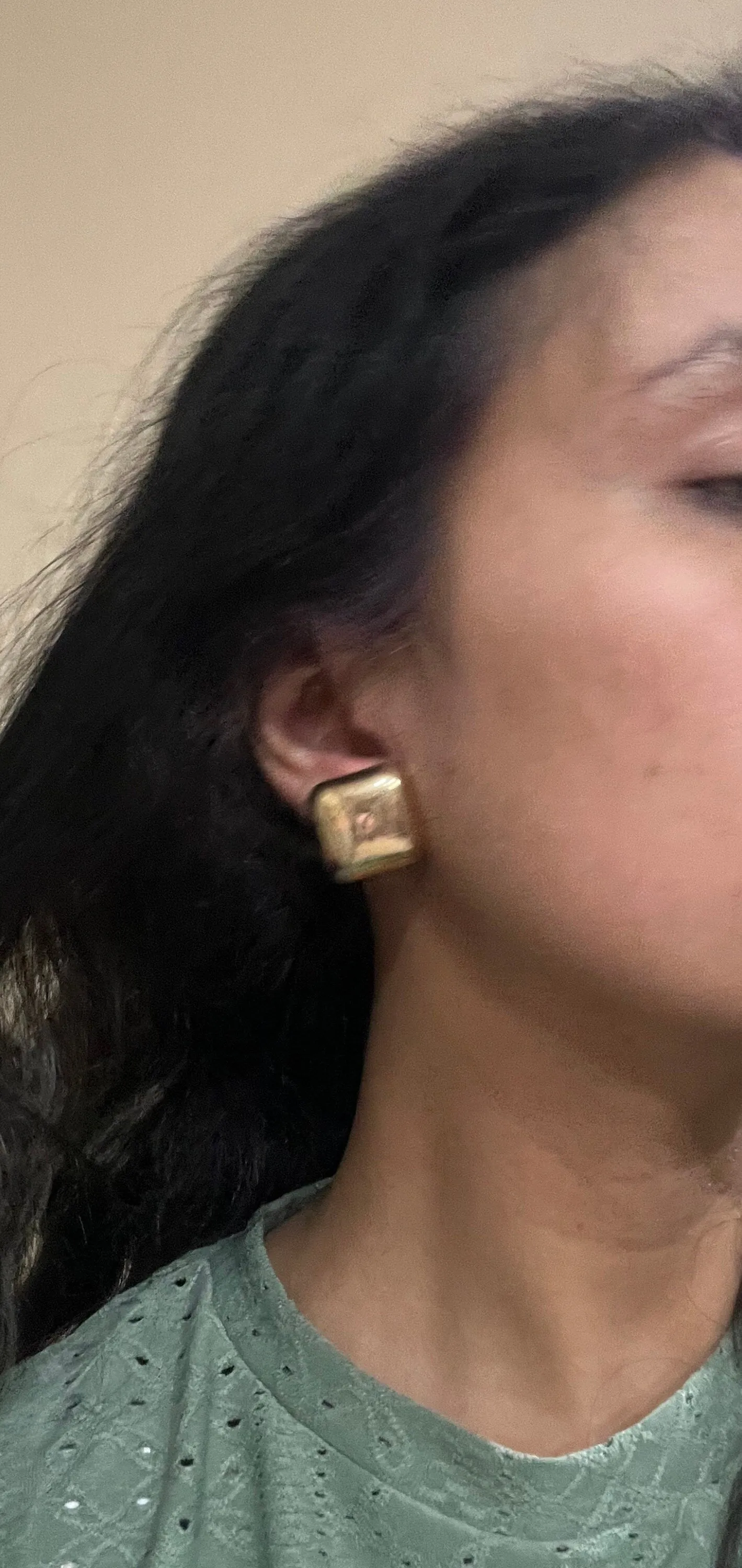 Big gold earrings square  , gold studs metal earring , gold stud earring , retro gold earrings , chunky gold studs big