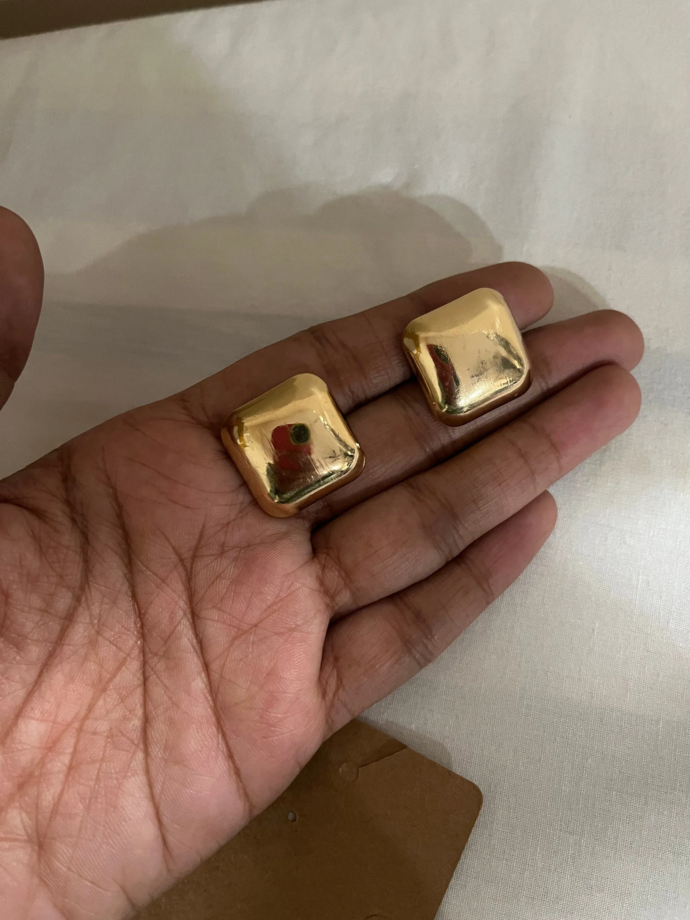 Big gold earrings square  , gold studs metal earring , gold stud earring , retro gold earrings , chunky gold studs big