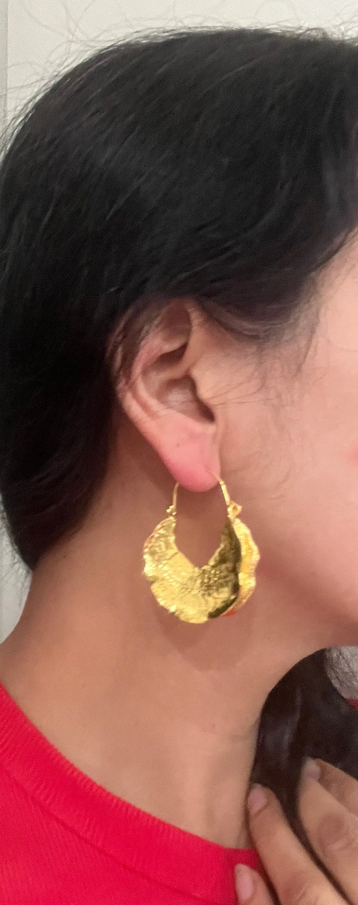 Big gold hoops , vintage style gold earring , chunky gold earring , geometric gold earring ,
