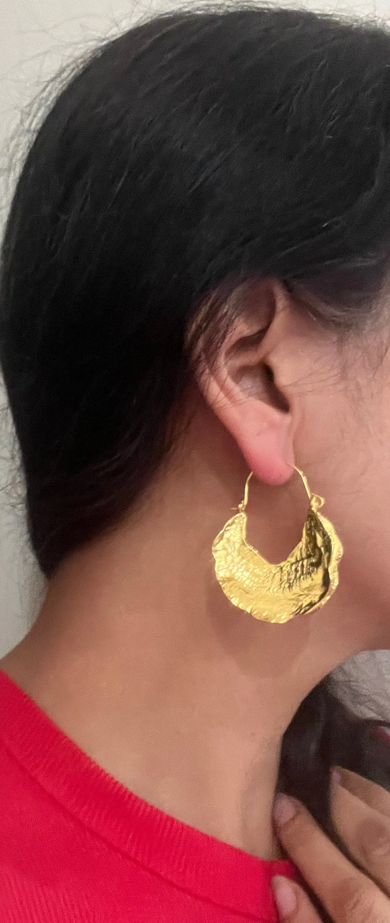 Big gold hoops , vintage style gold earring , chunky gold earring , geometric gold earring ,