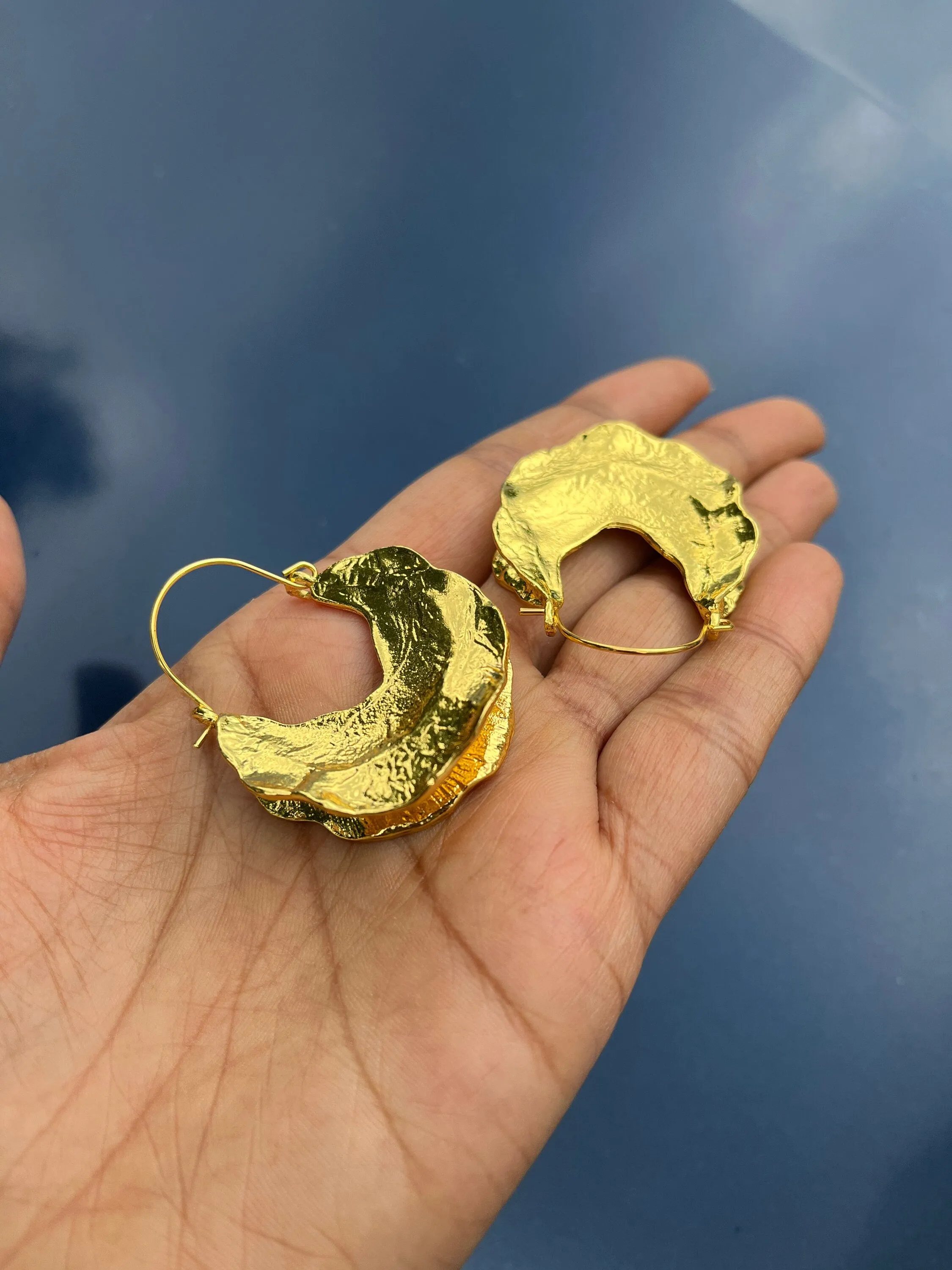 Big gold hoops , vintage style gold earring , chunky gold earring , geometric gold earring ,
