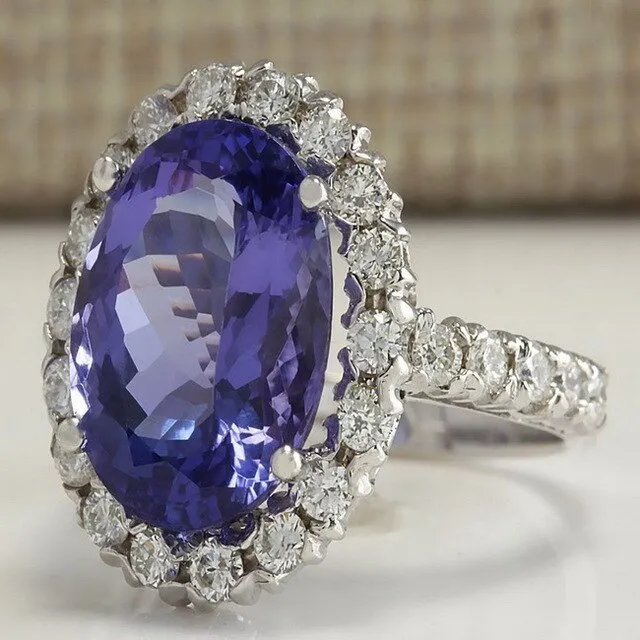 Big Purple Amethyst Gemstone Ring Silver Women Wedding Jewelry