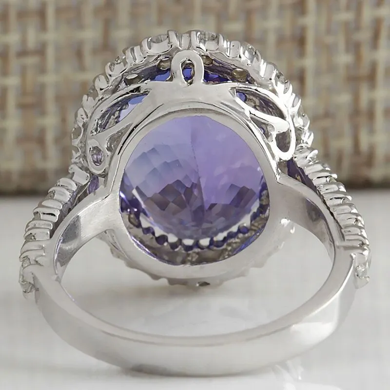 Big Purple Amethyst Gemstone Ring Silver Women Wedding Jewelry