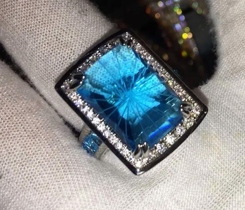 Big Ring | Big Diamond Ring | Womens Statement Ring |  Aquamarine Engagement Ring | Blue Diamond Ring | Blue Tourmaline Ring | Blue Gemstone