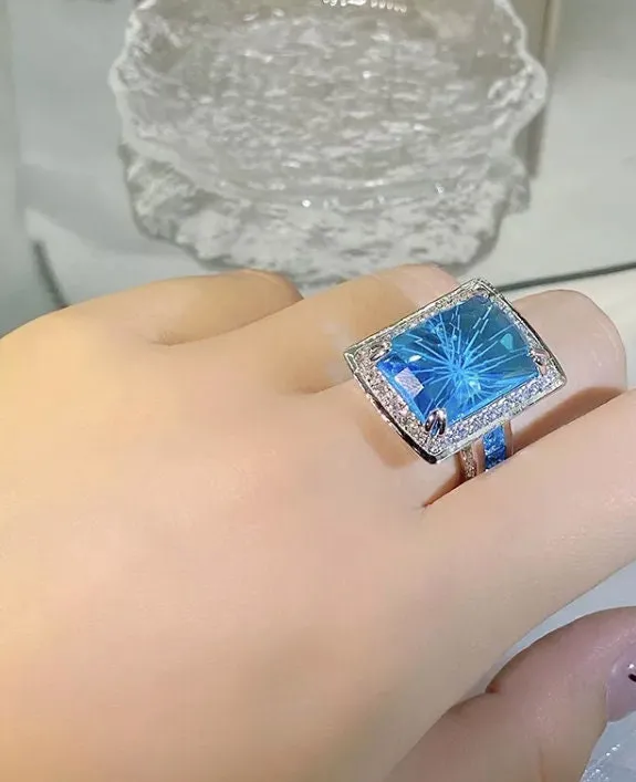 Big Ring | Big Diamond Ring | Womens Statement Ring |  Aquamarine Engagement Ring | Blue Diamond Ring | Blue Tourmaline Ring | Blue Gemstone
