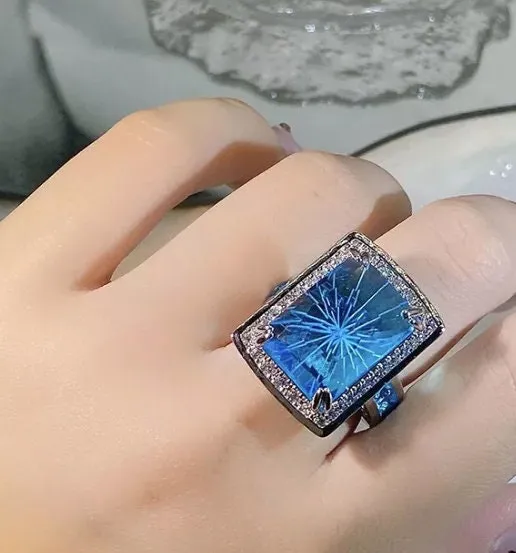 Big Ring | Big Diamond Ring | Womens Statement Ring |  Aquamarine Engagement Ring | Blue Diamond Ring | Blue Tourmaline Ring | Blue Gemstone