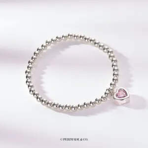 Birthstone Heart Charm Bead Bracelet in 925 Sterling Silver