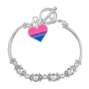 Bisexual Flag Heart Partial Beaded Bracelets (12 Bracelets)