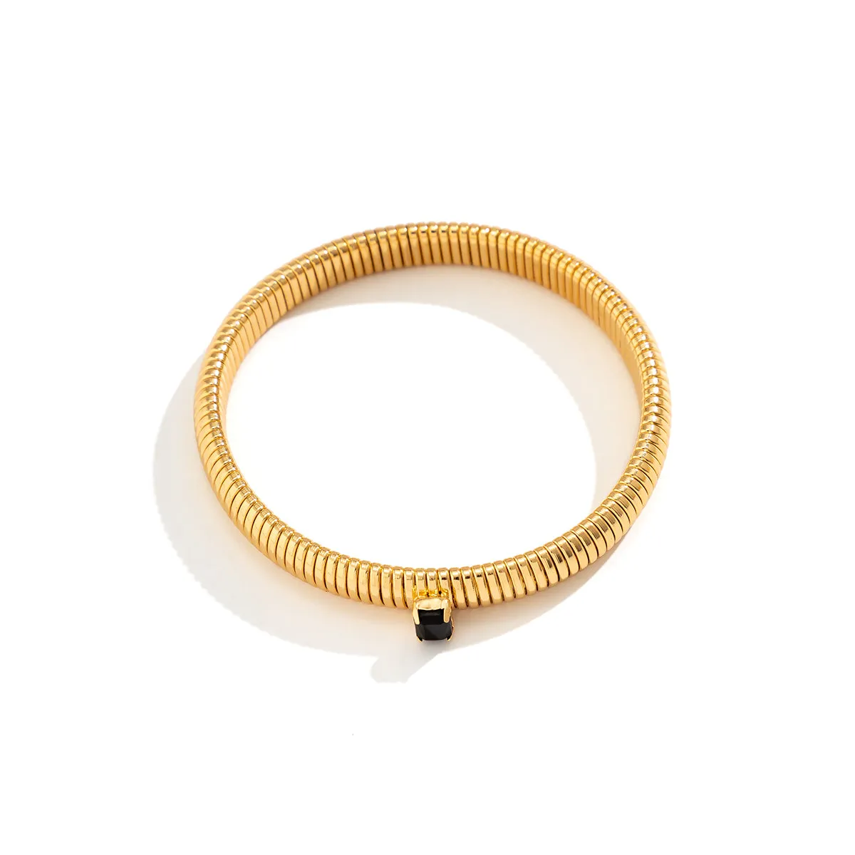 Black Crystal & 18K Gold-Plated Herringbone Bangle