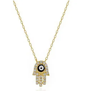 Black CZ Eye Hamsa Necklace