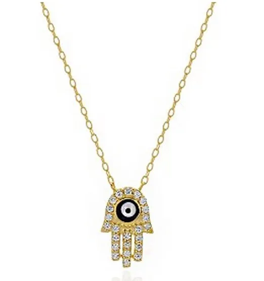 Black CZ Eye Hamsa Necklace