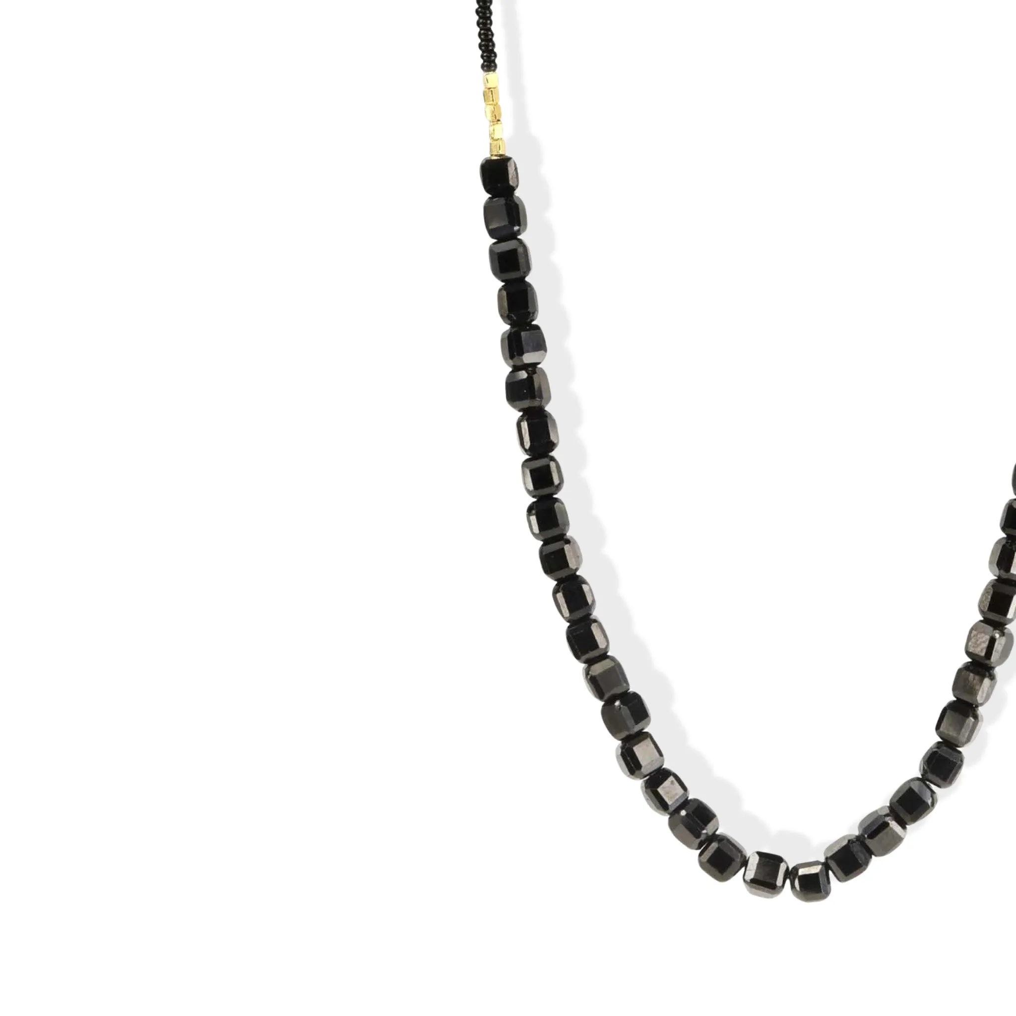 Black Seed Necklace with Gold Vermeil and Black Onyx Beads in Center